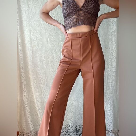 Vintage Peach High-Waisted Slacks – Women’s Elastic Waist Pants - Picture 2 of 14